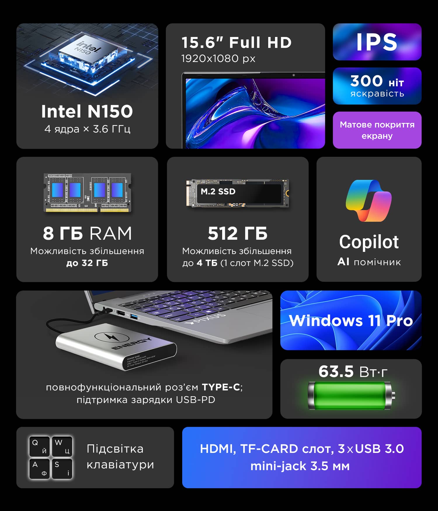 Pixus LINK Full HD IPS Display